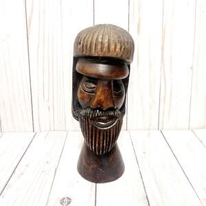Vintage Handmade Wooden African Tribal Head Statue Figure